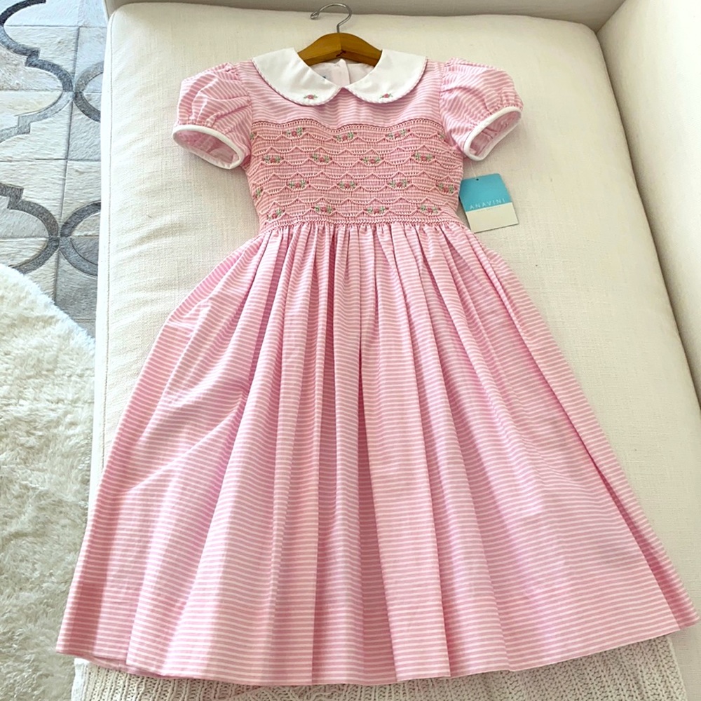 COPY - Perfect holiday-Smocked pink and white stripes dress